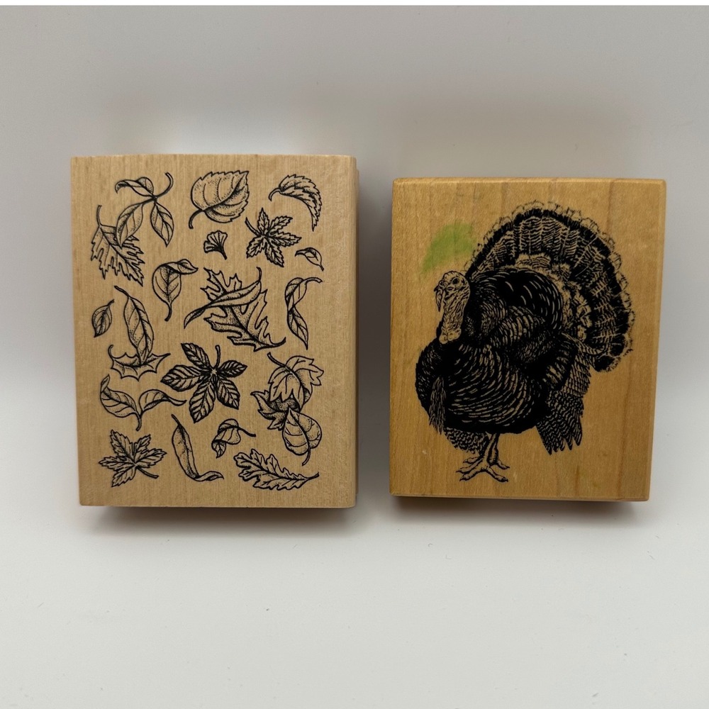 PSX F-394 Thanksgiving Turkey Greenbrier Autumn Leaves Wood Rubber Stamp Lot Vtg